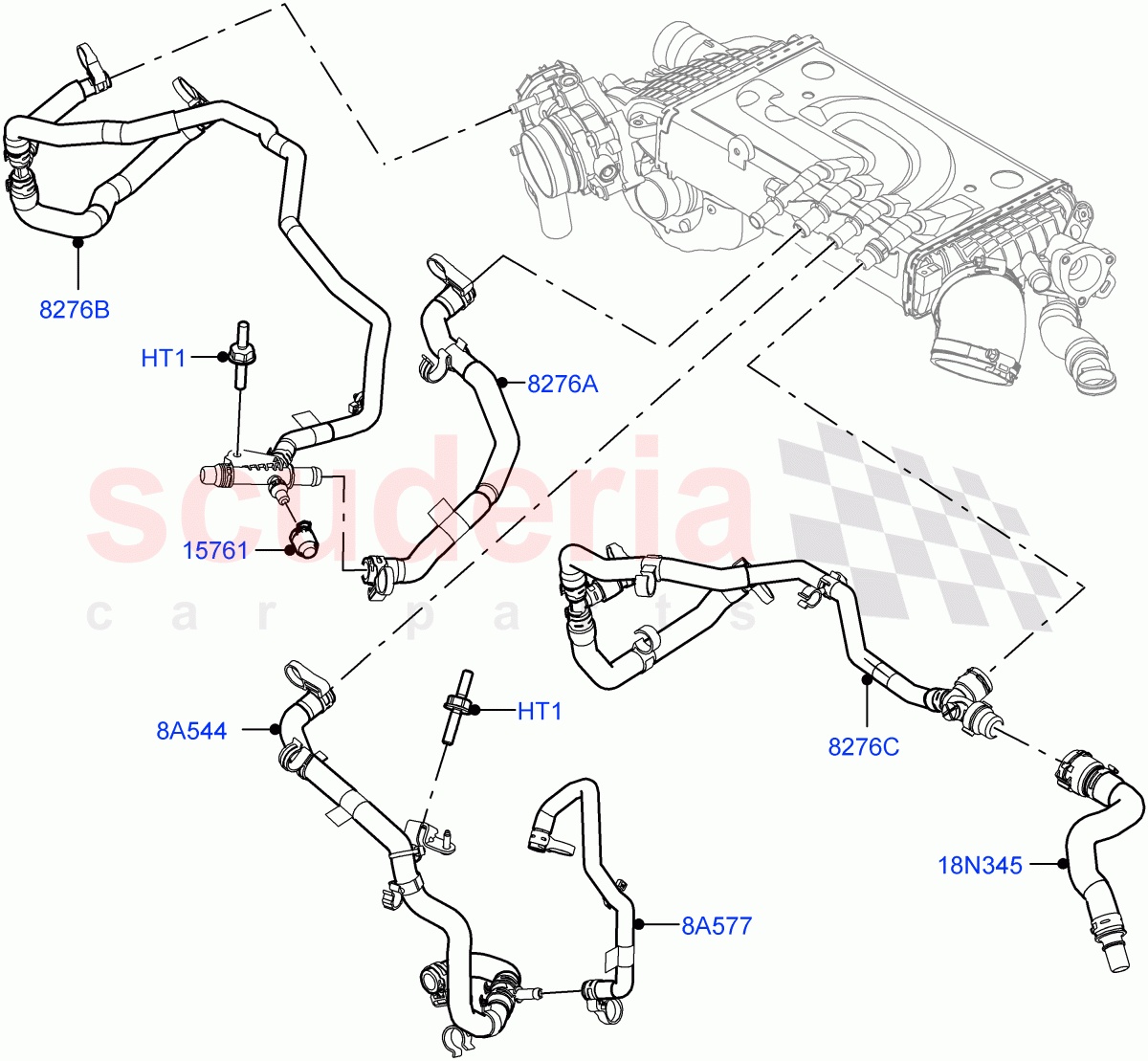 Cooling System Pipes And Hoses(Intercooler)(3.0L AJ20P6 Petrol High)((V)FROMKA000001) of Land Rover Land Rover Range Rover Sport (2014+) [3.0 I6 Turbo Petrol AJ20P6]