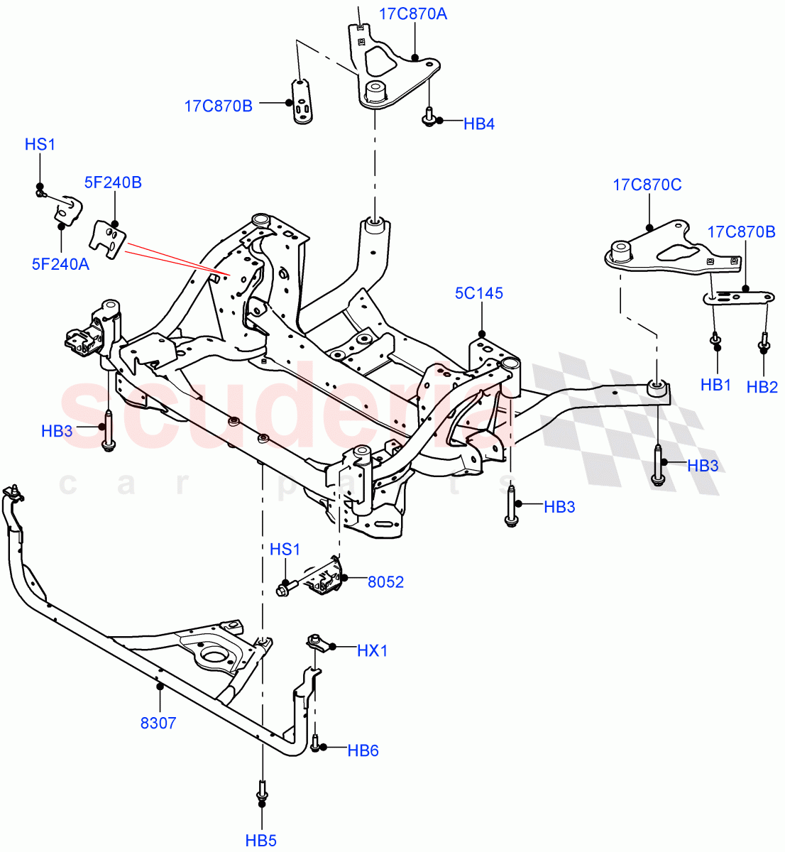 Front Cross Member & Stabilizer Bar(Crossmember)((V)TOLA999999) of Land Rover Land Rover Range Rover Velar (2017+) [3.0 I6 Turbo Petrol AJ20P6]