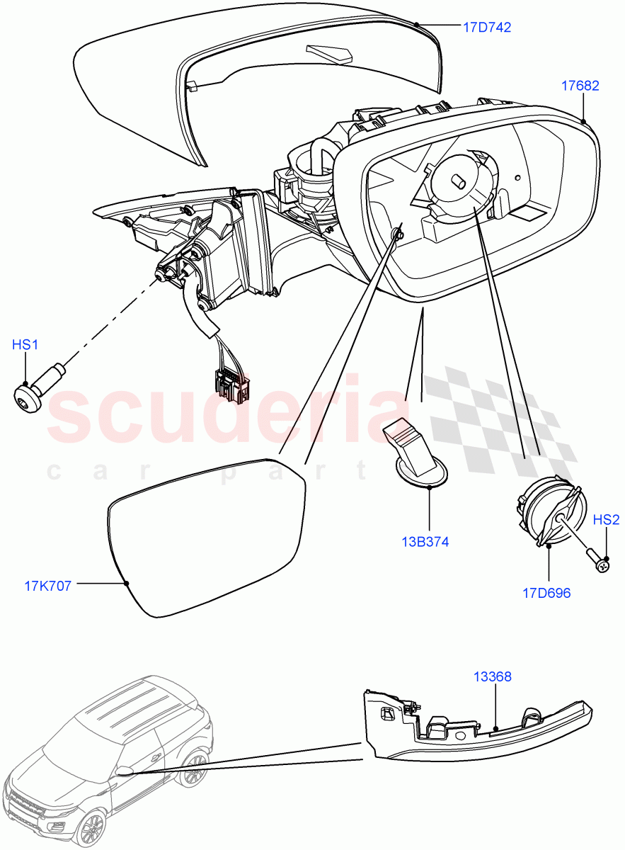 Exterior Rear View Mirror(5 Door,Itatiaia (Brazil))((V)FROMGT000001) of Land Rover Land Rover Range Rover Evoque (2012-2018) [2.0 Turbo Petrol AJ200P]