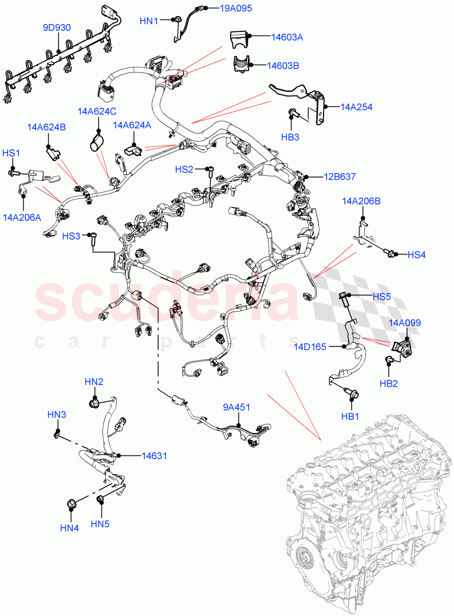 Engine Harness (LHD) (3.0L AJ20P6 Petrol High) ((V) FROMMA000001) of Land Rover Land Rover Range Rover Velar (2017+) [3.0 DOHC GDI SC V6 Petrol]