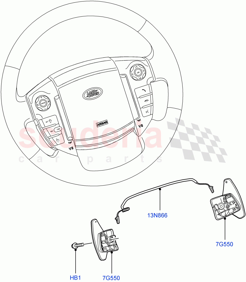 Gear Change-Automatic Transmission (Steering Wheel) (3.0 V6 Diesel, 6 Speed Auto Transmission ZF 6HP28, 5.0L OHC SGDI SC V8 Petrol - AJ133, 5.0L OHC SGDI NA V8 Petrol - AJ133) ((V) FROMAA000001) of Land Rover Land Rover Range Rover Sport (2010-2013) [5.0 OHC SGDI SC V8 Petrol]