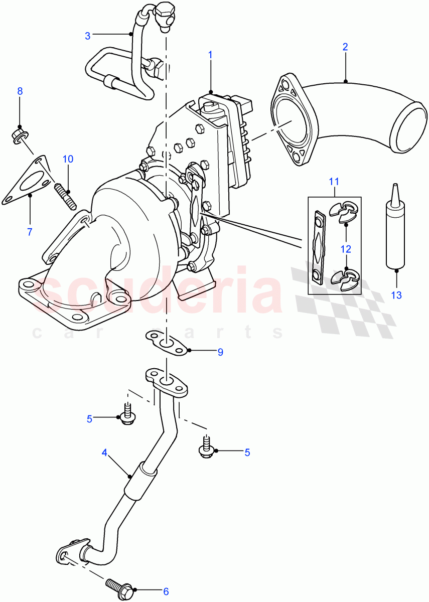 Turbocharger (2.4L Duratorq-TDCi HPCR (140PS) -Puma) ((V) FROM7A000001, (V) TOBA999999) of Land Rover Land Rover Defender (2007-2016)