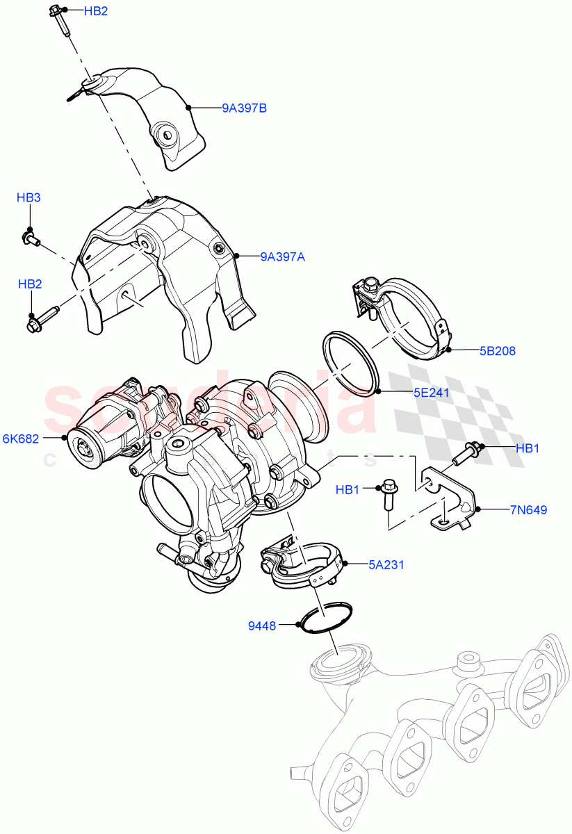 Turbocharger(2.0L AJ21D4 Diesel Mid)((V)FROMMA000001) of Land Rover Land Rover Range Rover Velar (2017+) [2.0 Turbo Diesel AJ21D4]