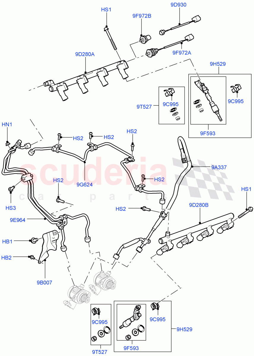 Fuel Injectors And Pipes(5.0L OHC SGDI SC V8 Petrol - AJ133)((V)FROMAA000001) of Land Rover Land Rover Range Rover (2010-2012) [5.0 OHC SGDI SC V8 Petrol]