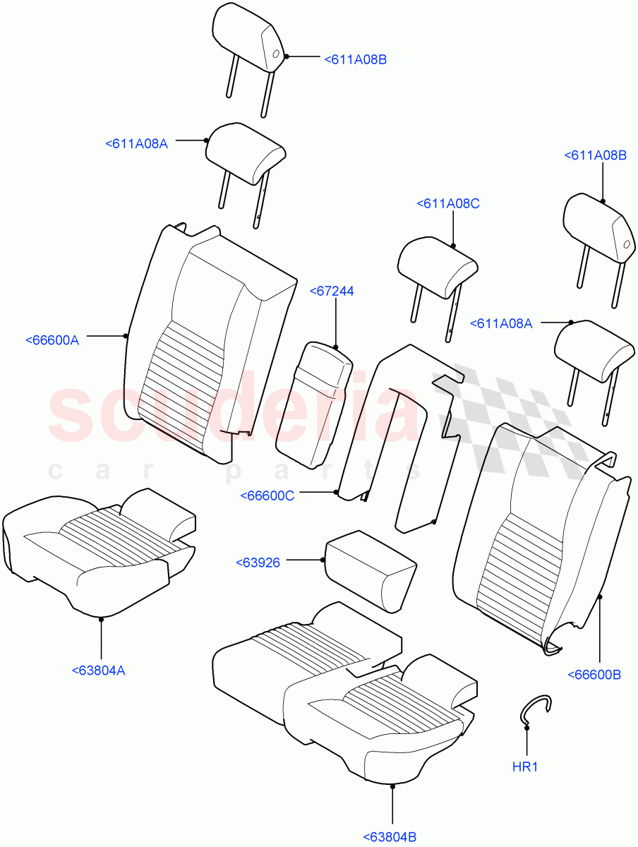 Rear Seat Covers(Taurus Leather Perforated,Halewood (UK),With 60/40 Manual Fold Thru Rr Seat)((V)TOKH999999) of Land Rover Land Rover Discovery Sport (2015+) [2.0 Turbo Diesel AJ21D4]