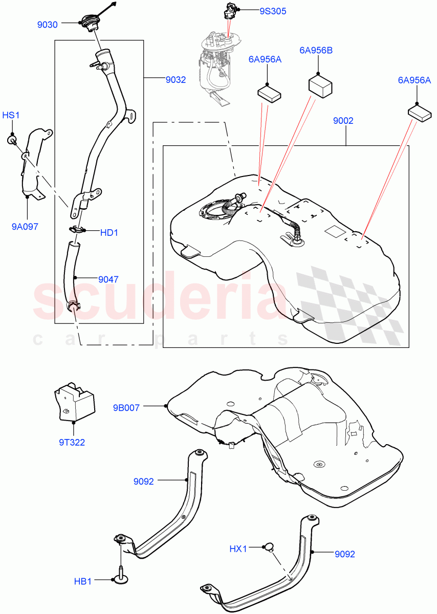 Fuel Tank & Related Parts (2.0L AJ20P4 Petrol High PTA, Halewood (UK), Petrol Tank With Leak Detection, Fuel Tank Filler Neck - DMTL, 2.0L AJ20P4 Petrol Mid PTA) of Land Rover Land Rover Range Rover Evoque (2019+) [2.0 Turbo Petrol AJ200P]