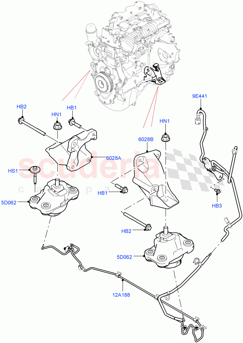 Engine Mounting (Nitra Plant Build) (2.0L I4 DSL MID DOHC AJ200, 2.0L I4 DSL HIGH DOHC AJ200) ((V) FROMK2000001) of Land Rover Land Rover Discovery 5 (2017+) [3.0 I6 Turbo Petrol AJ20P6]