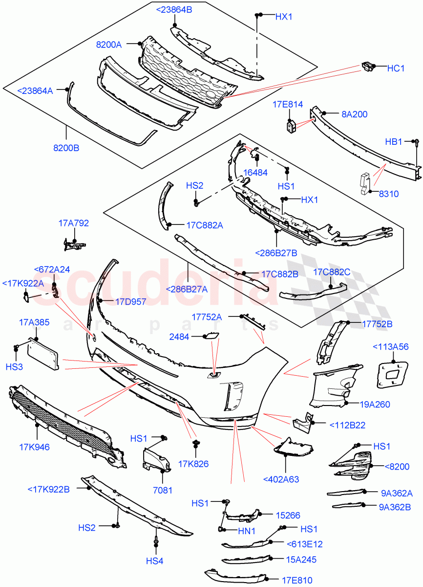 Radiator Grille And Front Bumper(Halewood (UK),Front Bumper - Sport - Body Colour) of Land Rover Land Rover Range Rover Evoque (2019+) [2.0 Turbo Diesel AJ21D4]