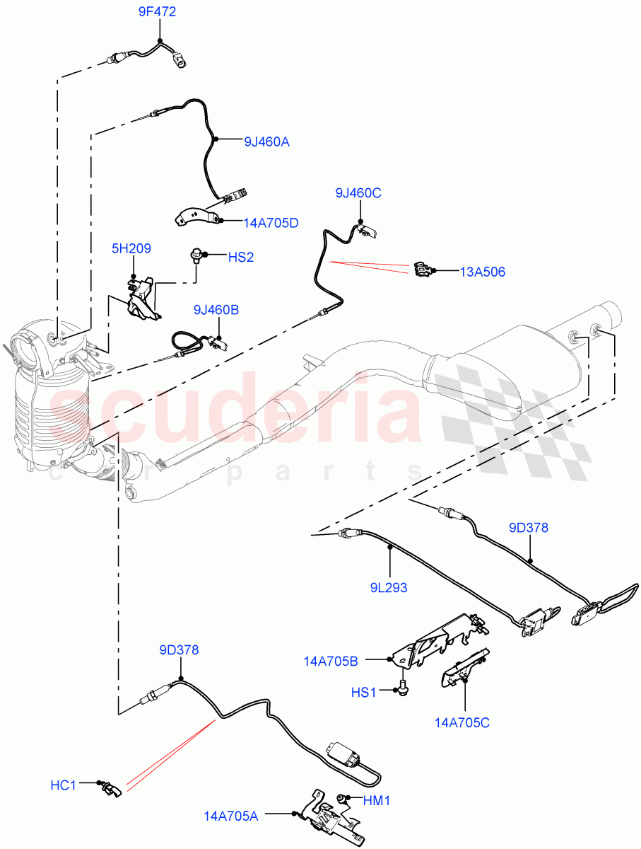 Exhaust Sensors And Modules (Nitra Plant Build) (2.0L I4 DSL HIGH DOHC AJ200, Standard Wheelbase, EU6D - Final (Diesel) Emission, EU6D Diesel + DPF Emissions, LEV 160) ((V) FROMK2000001) of Land Rover Land Rover Defender (2020+) [2.0 Turbo Diesel]