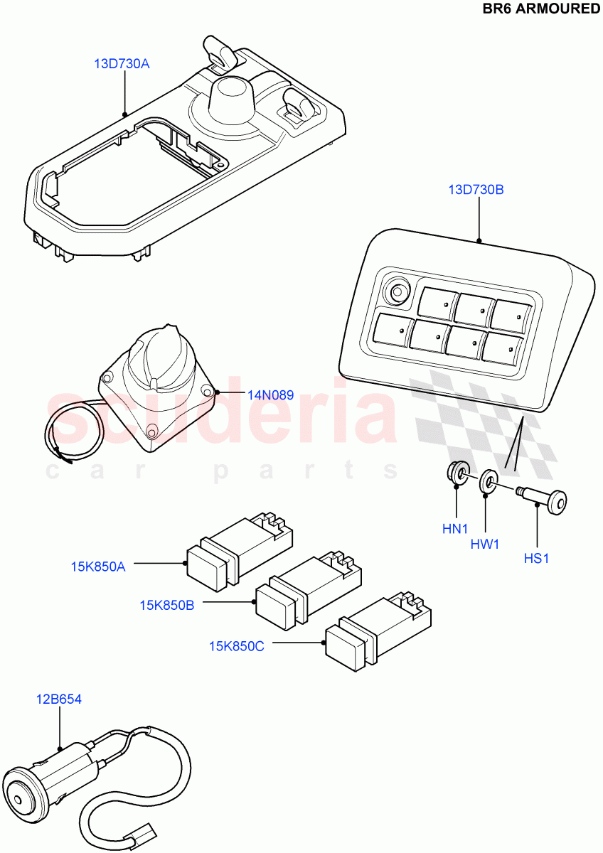 Switches (With B6 Level Armouring) ((V) FROMAA000001) of Land Rover Land Rover Discovery 4 (2010-2016) [5.0 OHC SGDI NA V8 Petrol]