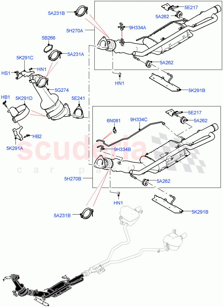 Exhaust System (Front) (2.0L I4 DSL MID DOHC AJ200, EU6D Diesel + DPF Emissions, Halewood (UK), 2.0L I4 DSL HIGH DOHC AJ200, Japanese Emission + DPF, EU6 + DPF Emissions) of Land Rover Land Rover Discovery Sport (2015+) [2.0 Turbo Diesel]