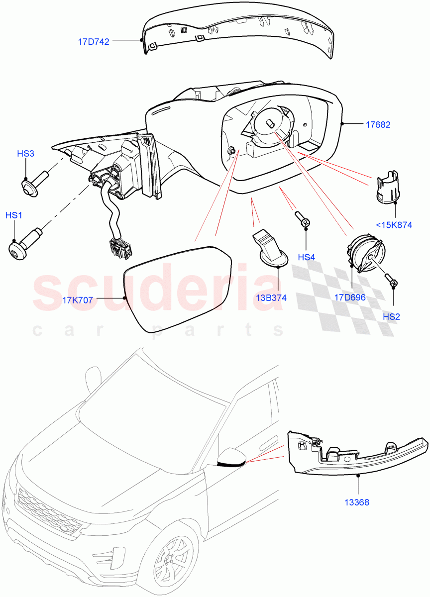 Exterior Rear View Mirror(Changsu (China)) of Land Rover Land Rover Range Rover Evoque (2019+) [1.5 I3 Turbo Petrol AJ20P3]