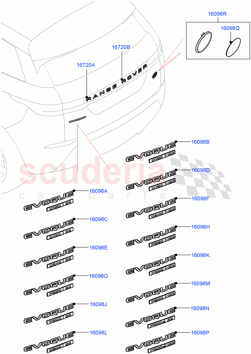 Name Plates(Rear)(Itatiaia (Brazil),Trunk Badge-SE,Trunk Badge-HSE) of Land Rover Land Rover Range Rover Evoque (2019+) [2.0 Turbo Petrol AJ200P]