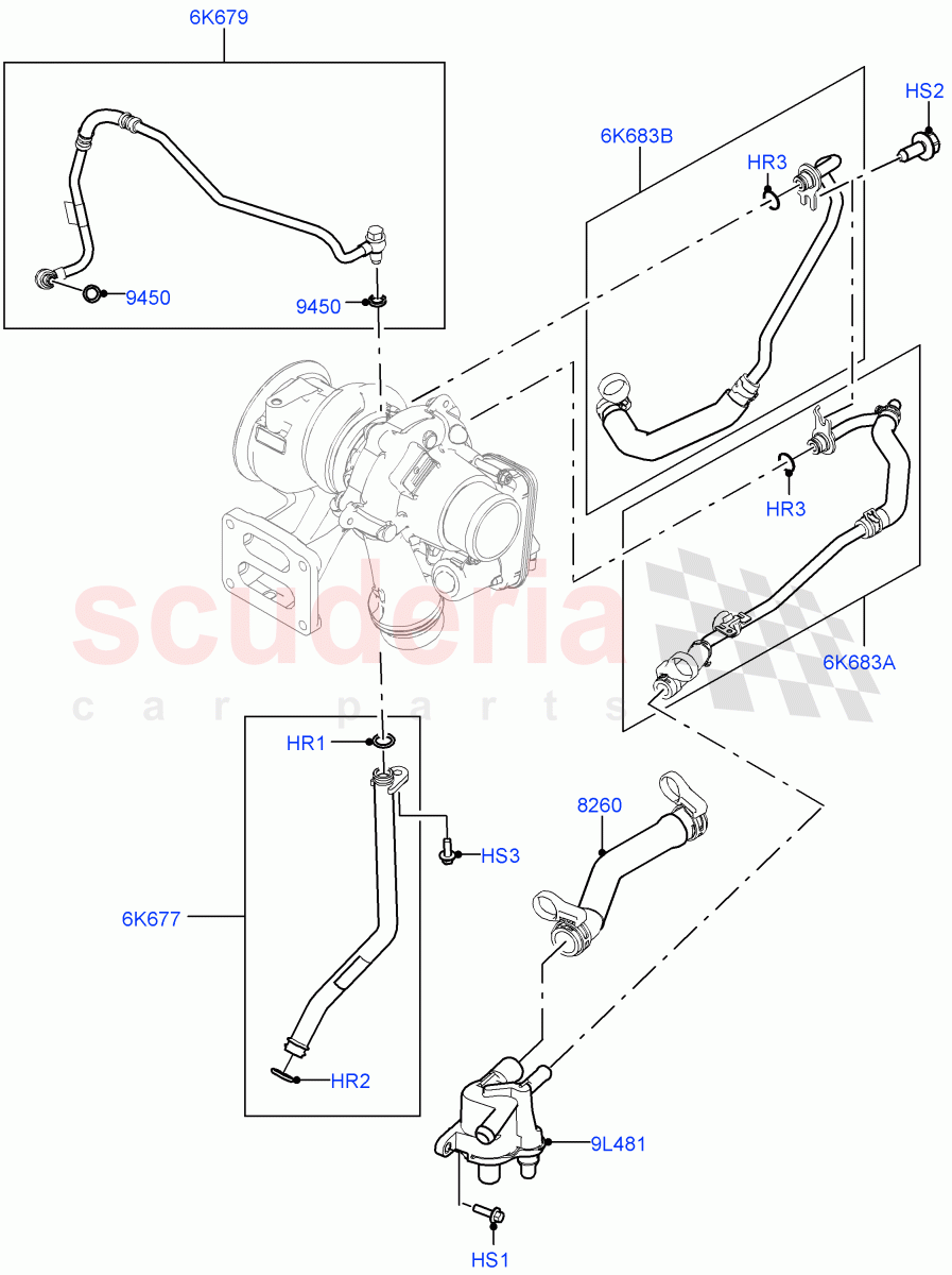 Turbocharger (Lubrication And Cooling) (2.0L I4 High DOHC AJ200 Petrol, 2.0L I4 Mid DOHC AJ200 Petrol, 2.0L I4 Mid AJ200 Petrol E100) ((V) FROMJH000001) of Land Rover Land Rover Range Rover Evoque (2012-2018) [2.0 Turbo Petrol AJ200P]