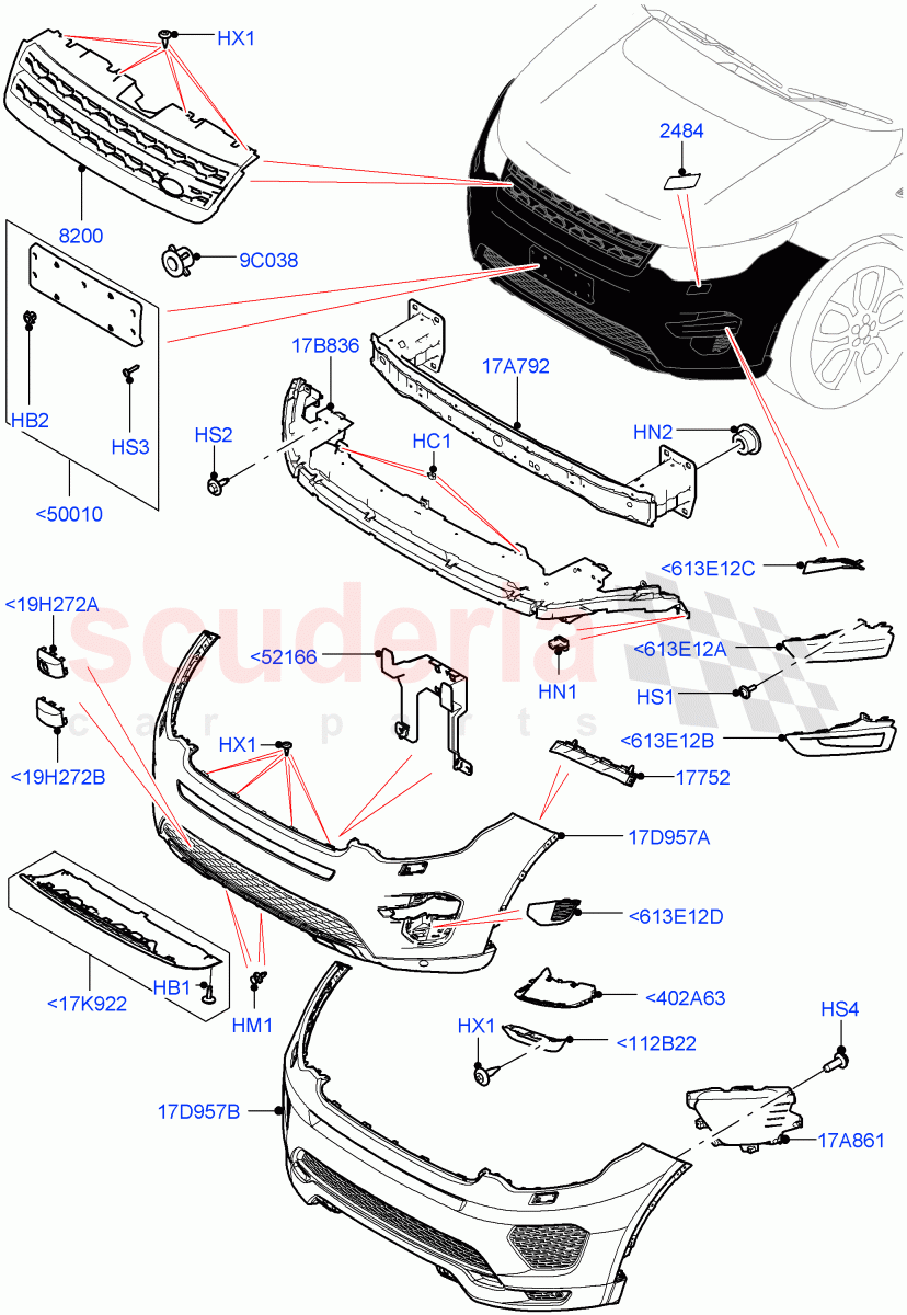 Radiator Grille And Front Bumper(Halewood (UK),Bumper-Aux Cooled Body Colour,Front Bumper - Painted Body Colour)((V)TOKH999999) of Land Rover Land Rover Discovery Sport (2015+) [2.0 Turbo Diesel]