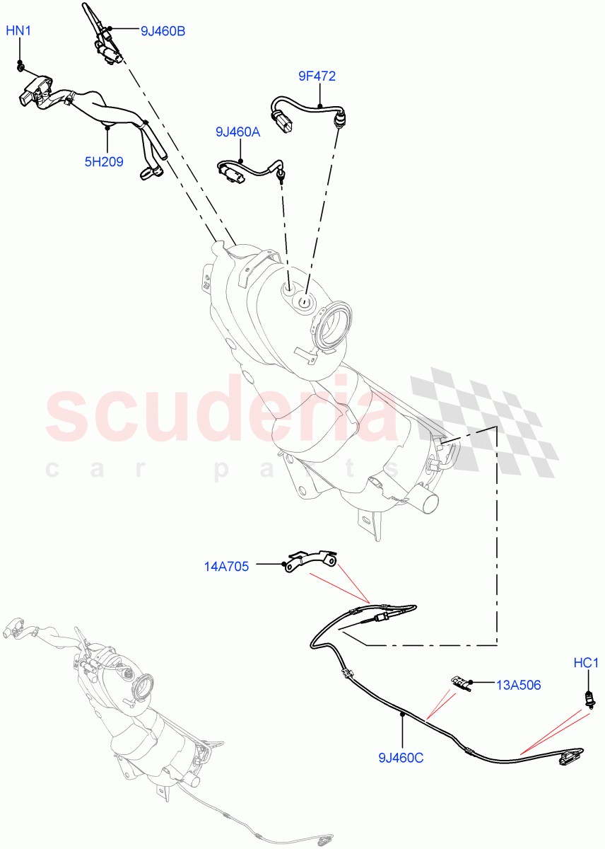 Exhaust Sensors And Modules (2.0L AJ21D4 Diesel Mid, Stage V Plus DPF, Halewood (UK), Proconve L6 Emissions) ((V) FROMMH000001) of Land Rover Land Rover Range Rover Evoque (2019+) [2.0 Turbo Diesel AJ21D4]