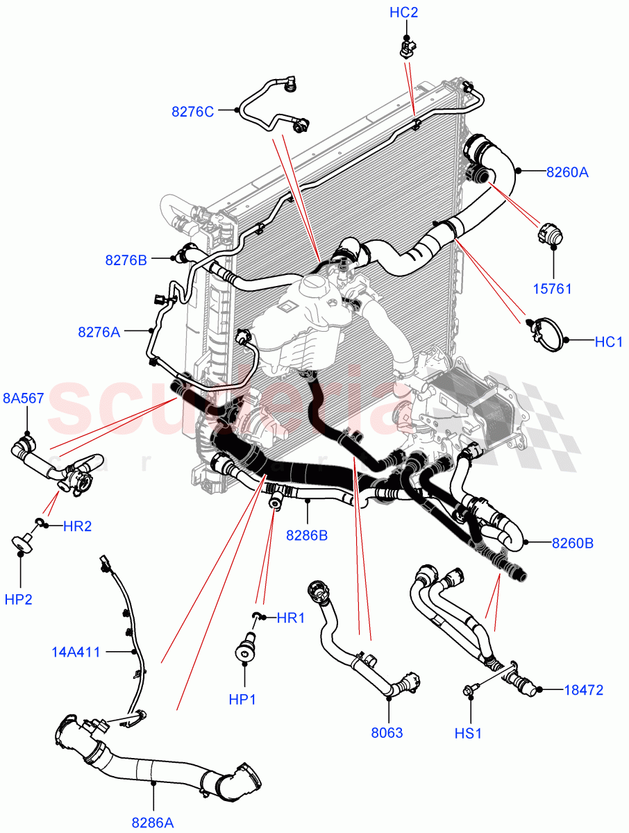 Cooling System Pipes And Hoses (3.0L AJ20P6 Petrol High) of Land Rover Land Rover Range Rover (2022+) [3.0 I6 Turbo Petrol AJ20P6]