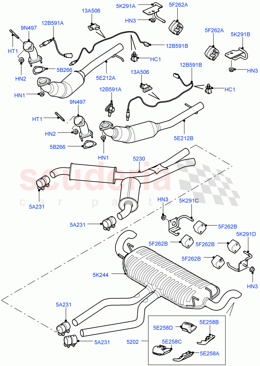 Exhaust System (5.0L OHC SGDI SC V8 Petrol - AJ133) ((V) FROMAA000001) of Land Rover Land Rover Range Rover (2010-2012) [5.0 OHC SGDI SC V8 Petrol]