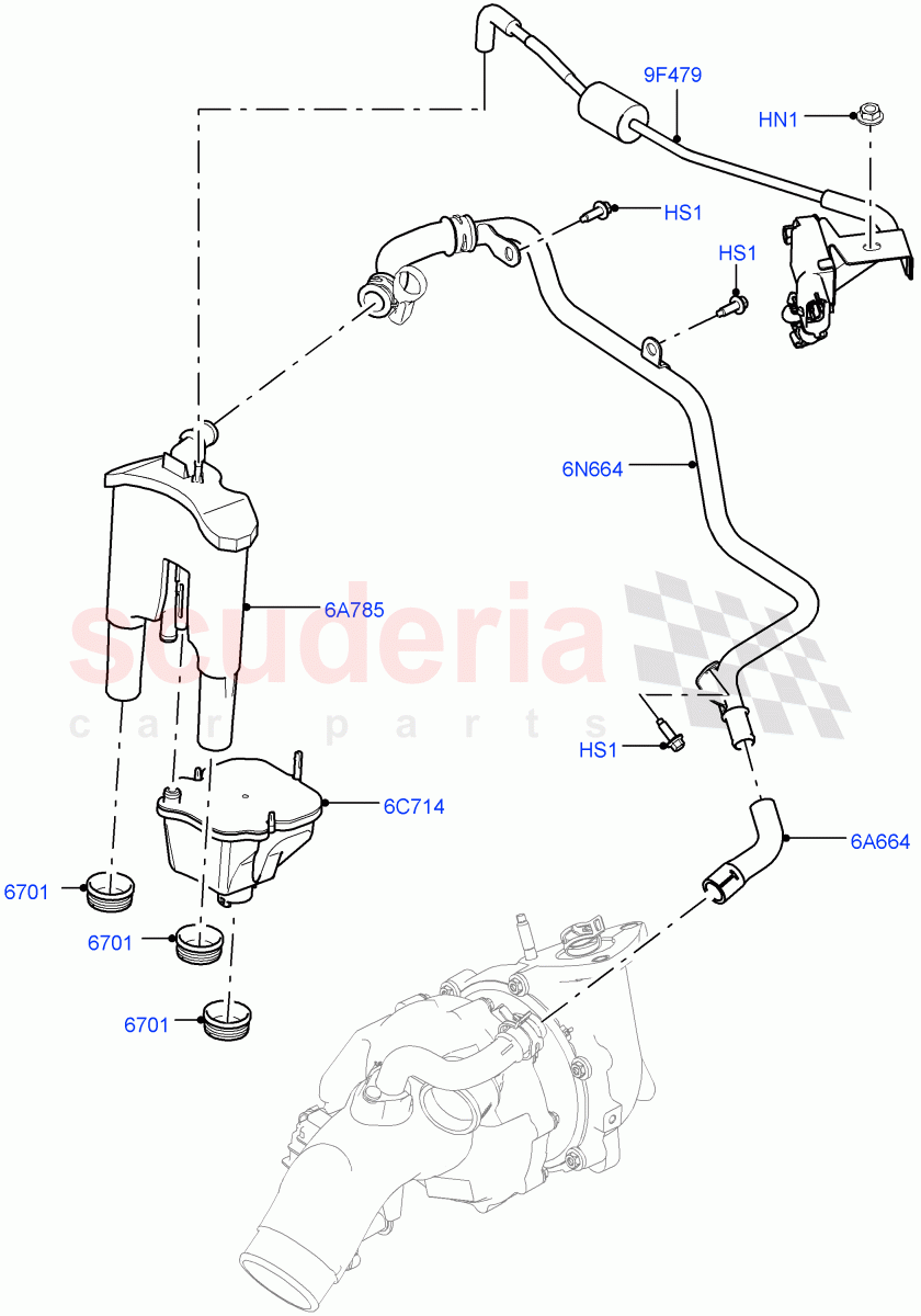 Emission Control - Crankcase (Nitra Plant Build, Engine Ventilation) (3.0 V6 D Low MT ROW, 3.0 V6 D Gen2 Mono Turbo) ((V) FROMK2000001) of Land Rover Land Rover Discovery 5 (2017+) [3.0 Diesel 24V DOHC TC]