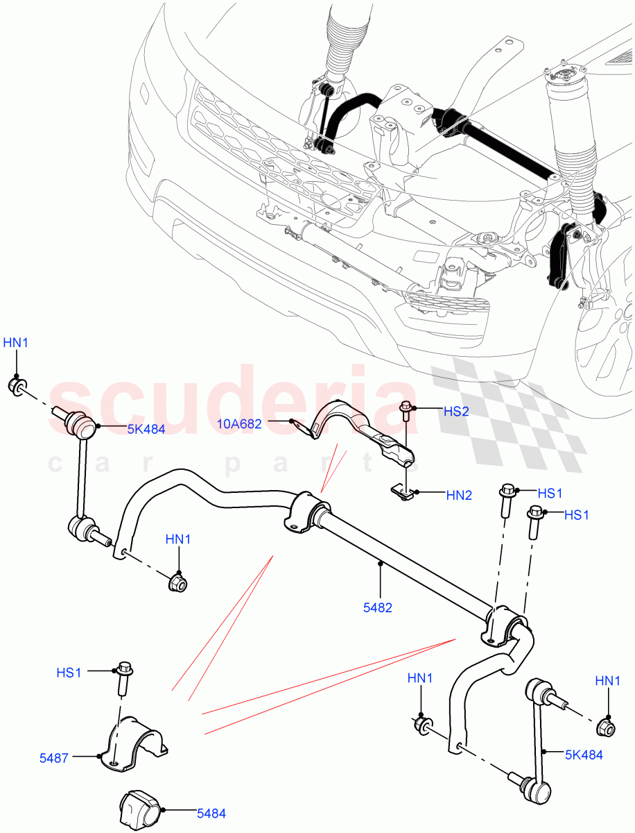 Front Cross Member & Stabilizer Bar(Conventional Stabilizer Bar)(With Four Corner Air Suspension,With Performance Suspension)((V)FROMKA000001) of Land Rover Land Rover Range Rover Sport (2014+) [5.0 OHC SGDI SC V8 Petrol]