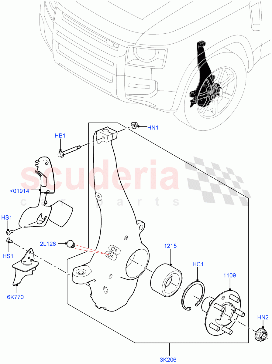 Front Knuckle And Hub(Disc And Caliper Size-Frt 20/RR 20)((V)TOL2999999) of Land Rover Land Rover Defender (2020+) [5.0 OHC SGDI SC V8 Petrol]