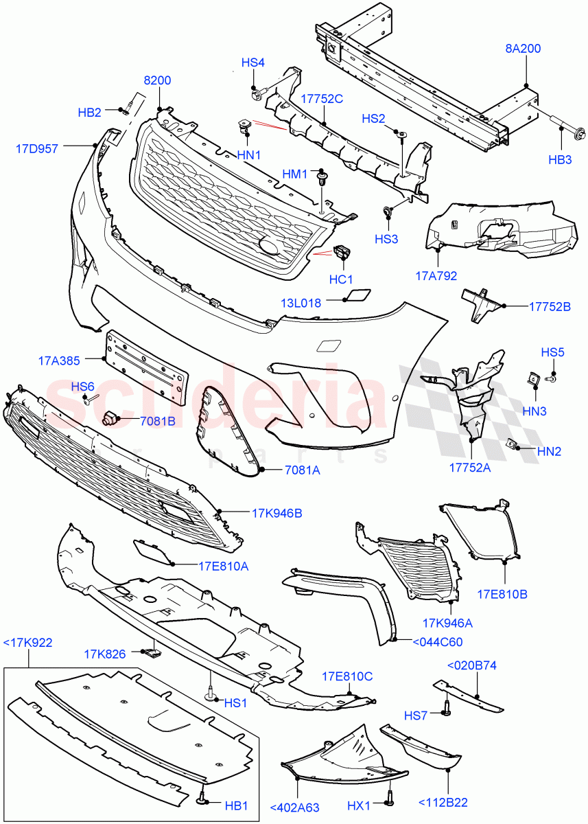 Radiator Grille And Front Bumper (5.0L P AJ133 DOHC CDA S/C Enhanced, Limited Package) ((V) FROMKA000001) of Land Rover Land Rover Range Rover Velar (2017+) [2.0 Turbo Diesel]