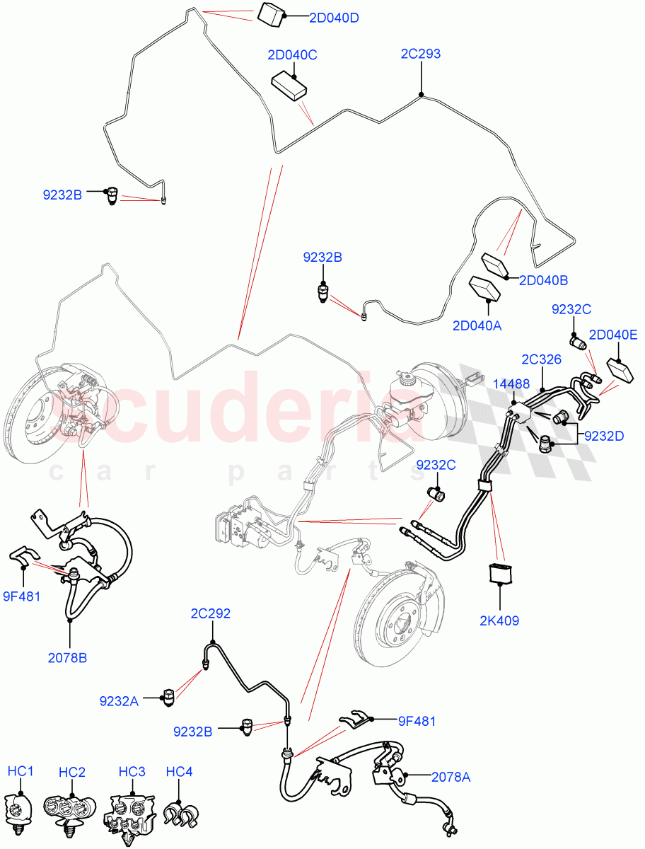 Front Brake Pipes(Solihull Plant Build)(LHD)((V)FROMHA000001) of Land Rover Land Rover Discovery 5 (2017+) [2.0 Turbo Petrol AJ200P]