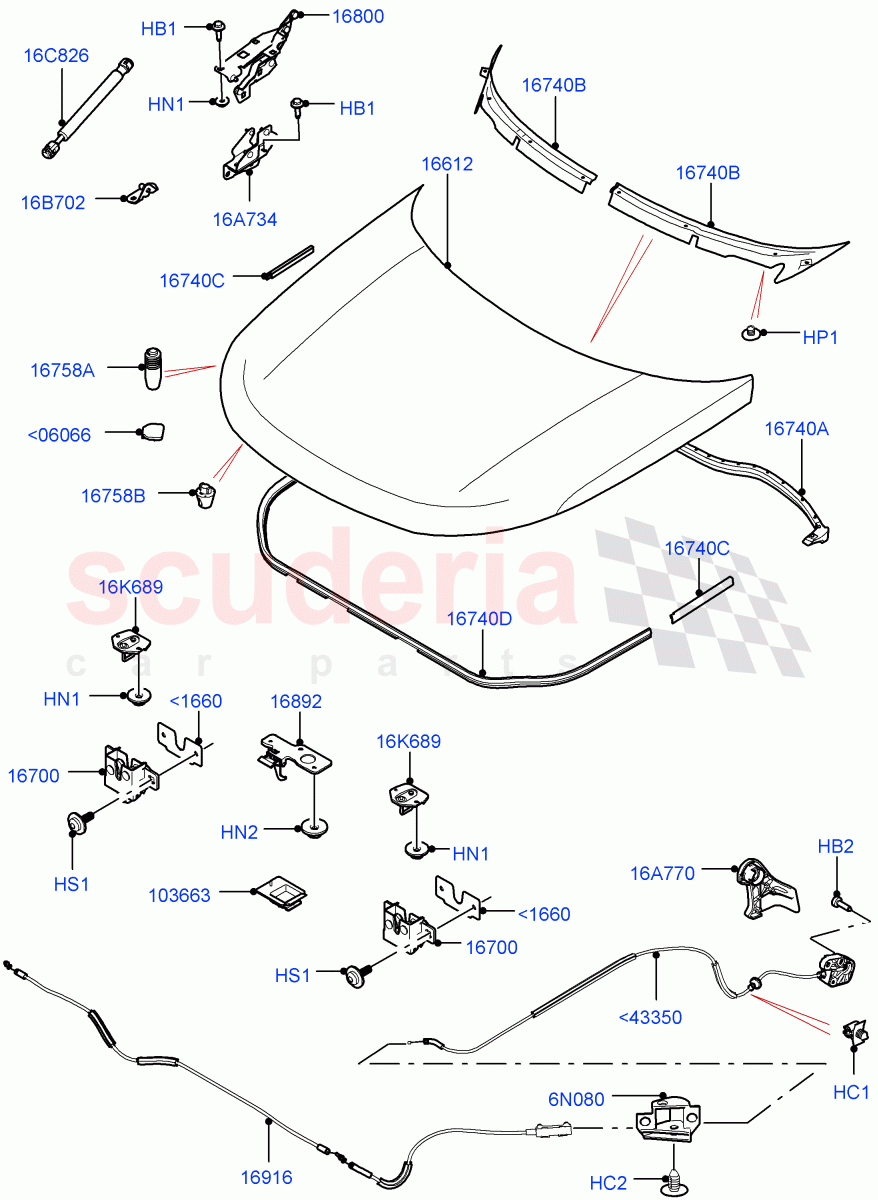 Hood And Related Parts (Solihull Plant Build) ((V) FROMHA000001) of Land Rover Land Rover Discovery 5 (2017+) [3.0 Diesel 24V DOHC TC]