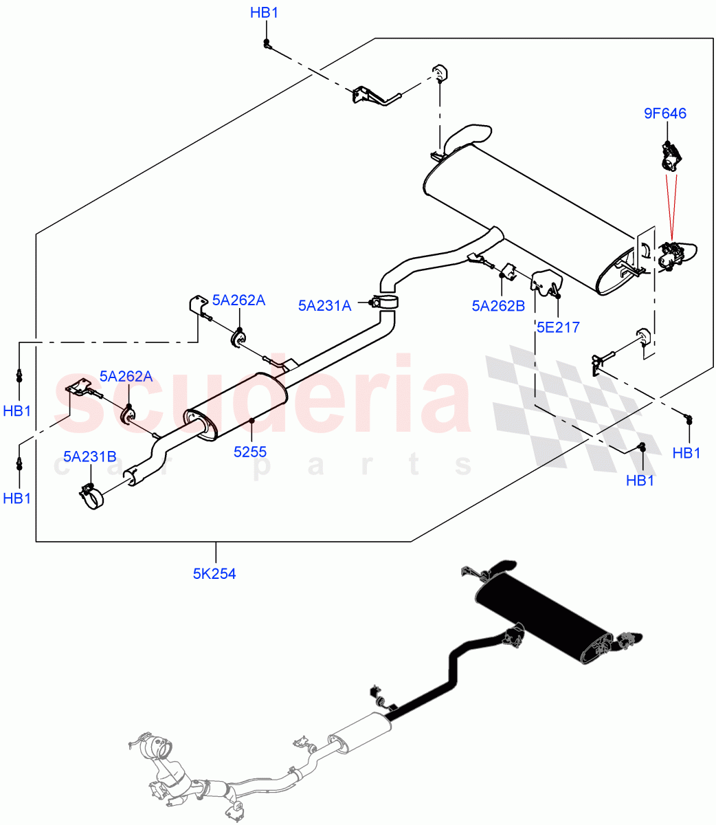 Rear Exhaust System (2.0L AJ20P4 Petrol E100 PTA, Itatiaia (Brazil), With 3rd Row Double Seat, Instant Mobility System - High) ((V) FROMLT000001) of Land Rover Land Rover Discovery Sport (2015+) [2.0 Turbo Petrol AJ200P]