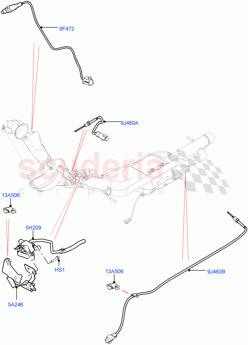 Exhaust System(Sensors)(2.0L I4 DSL MID DOHC AJ200,Itatiaia (Brazil),2.0L I4 DSL HIGH DOHC AJ200)((V)FROMGT000001) of Land Rover Land Rover Range Rover Evoque (2012-2018) [2.0 Turbo Diesel]