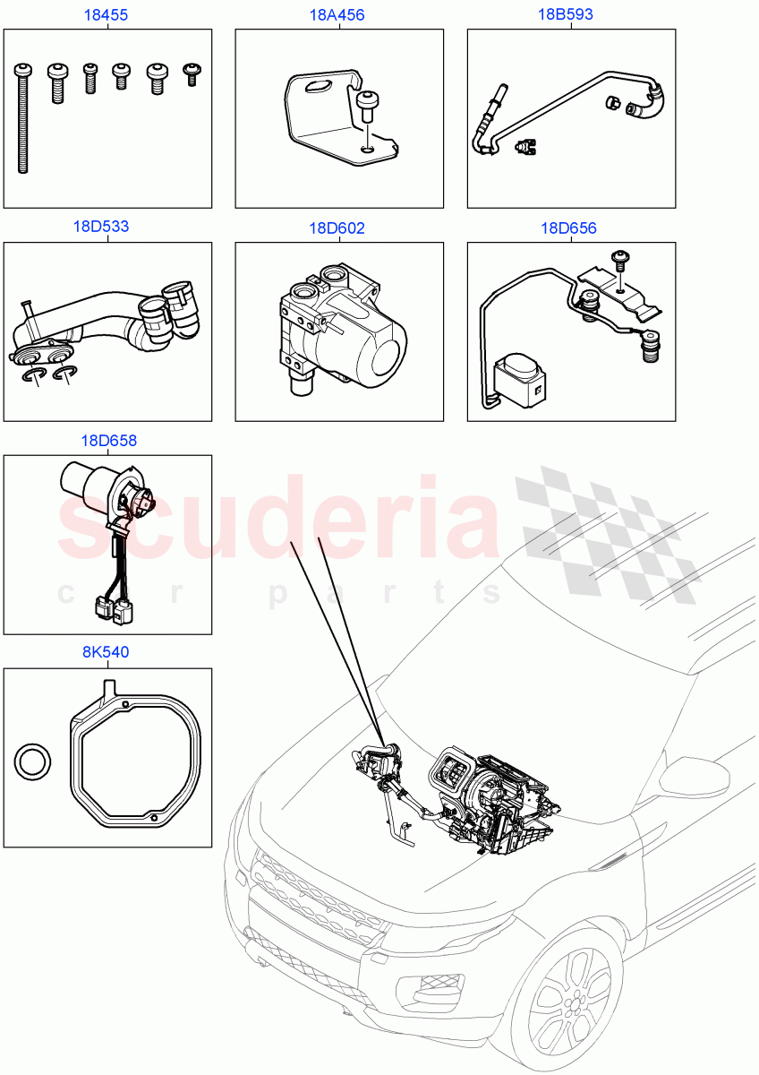 Auxiliary Fuel Fired Pre-Heater (Page B) (Halewood (UK), With Fuel Fired Heater, Fuel Fired Heater With Park Heat, Fuel Heater W/Pk Heat With Remote) of Land Rover Land Rover Range Rover Evoque (2012-2018) [2.0 Turbo Diesel]