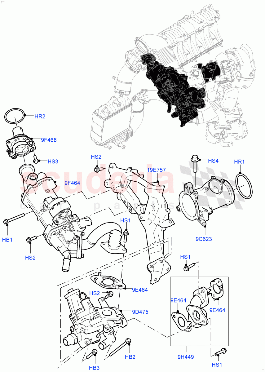 Exhaust Gas Recirculation (2.0L I4 DSL MID DOHC AJ200, Euro Stage 4 Emissions, 2.0L I4 DSL HIGH DOHC AJ200, LEV 160) ((V) FROMHH000001) of Land Rover Land Rover Range Rover Evoque (2012-2018) [2.0 Turbo Diesel]