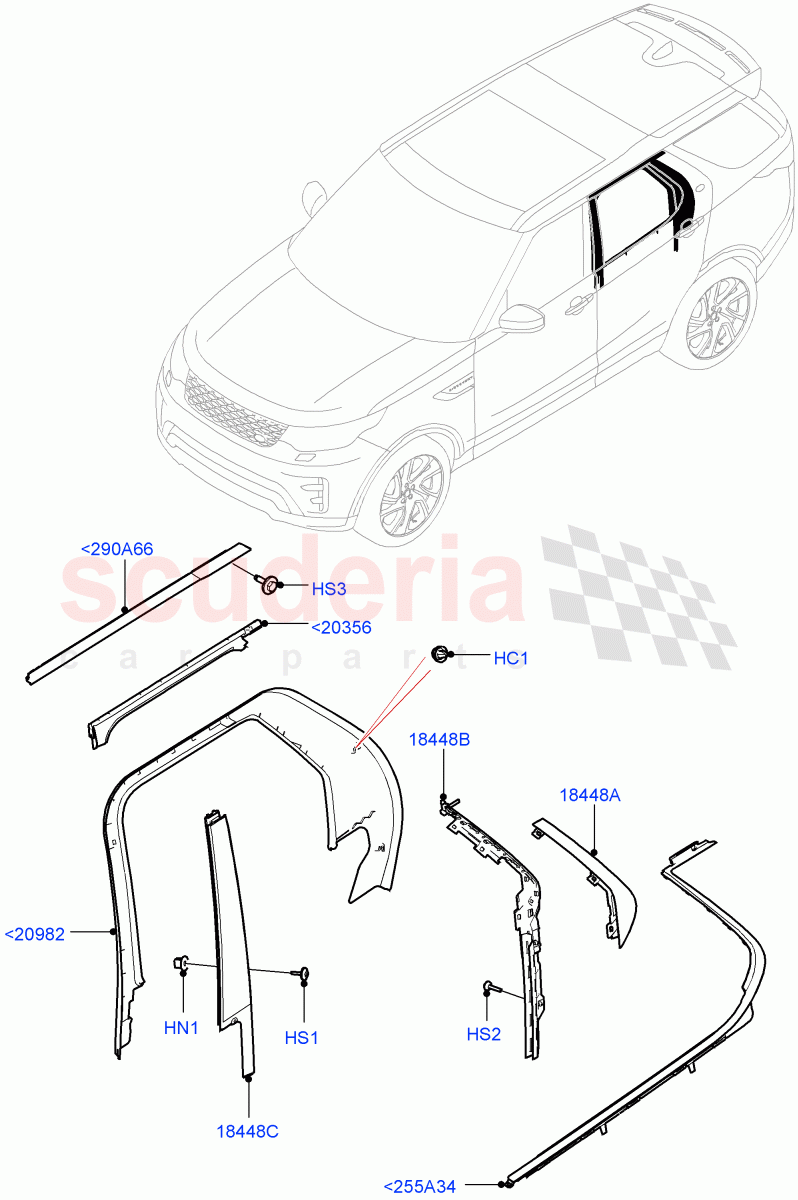 Rear Doors, Hinges & Weatherstrips (Finishers And Mouldings, Solihull Plant Build) ((V) FROMHA000001) of Land Rover Land Rover Discovery 5 (2017+) [3.0 I6 Turbo Diesel AJ20D6]