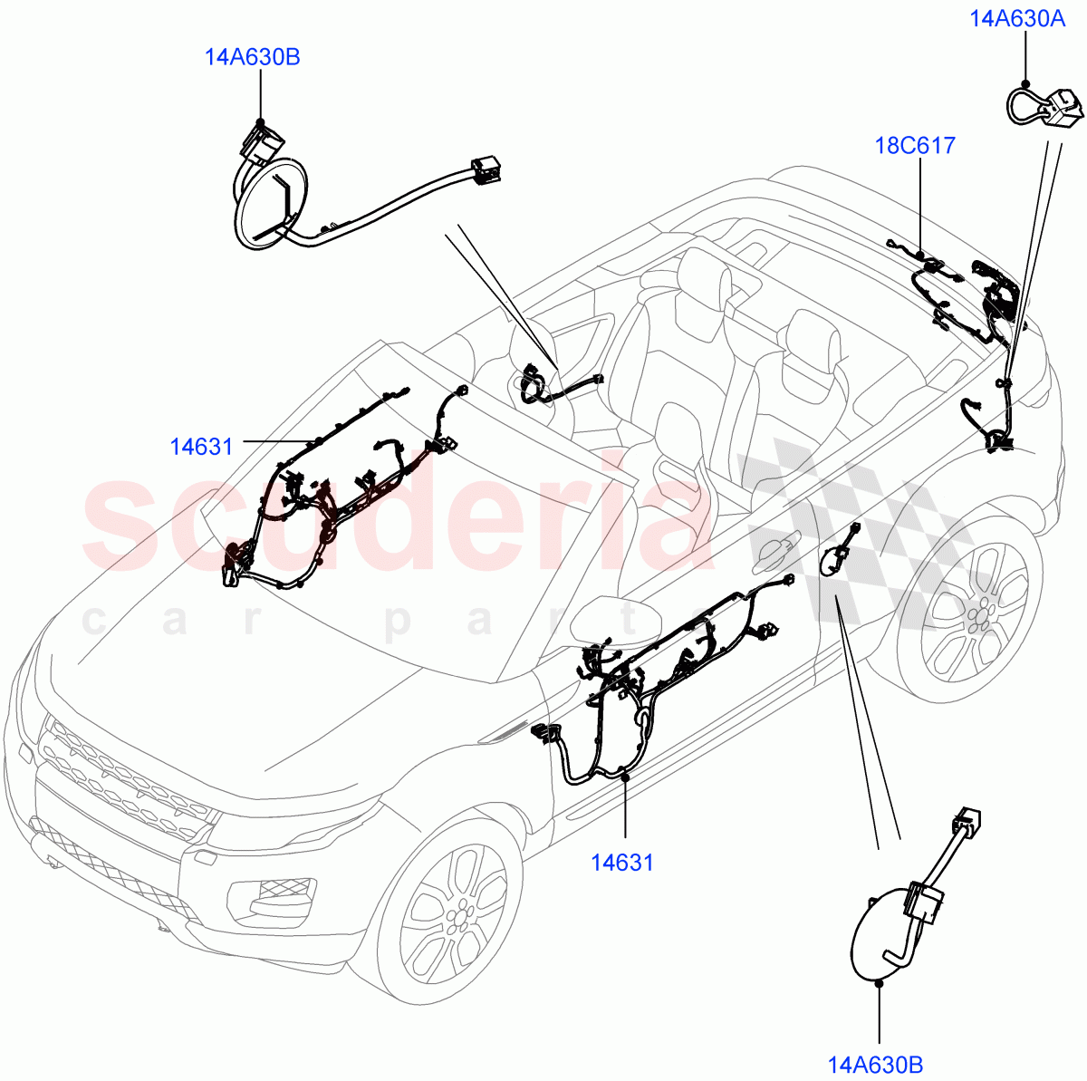 Wiring - Body Closures(Front And Rear Doors)(2 Door Convertible,Halewood (UK))((V)FROMGH000001) of Land Rover Land Rover Range Rover Evoque (2012-2018) [2.0 Turbo Petrol GTDI]