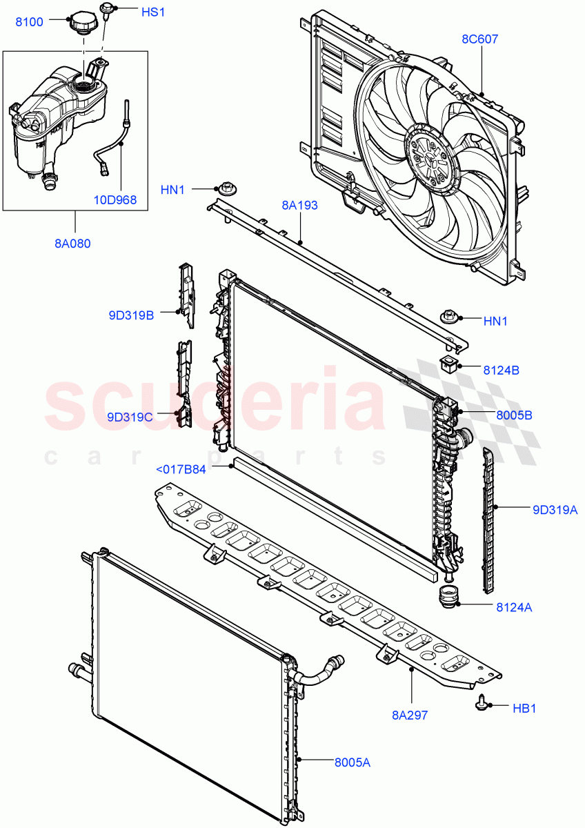 Radiator/Coolant Overflow Container (2.0L I4 Mid AJ200 Petrol E100, Itatiaia (Brazil), 2.0L I4 Mid DOHC AJ200 Petrol) ((V) FROMJT000001) of Land Rover Land Rover Range Rover Evoque (2012-2018) [2.0 Turbo Petrol AJ200P]