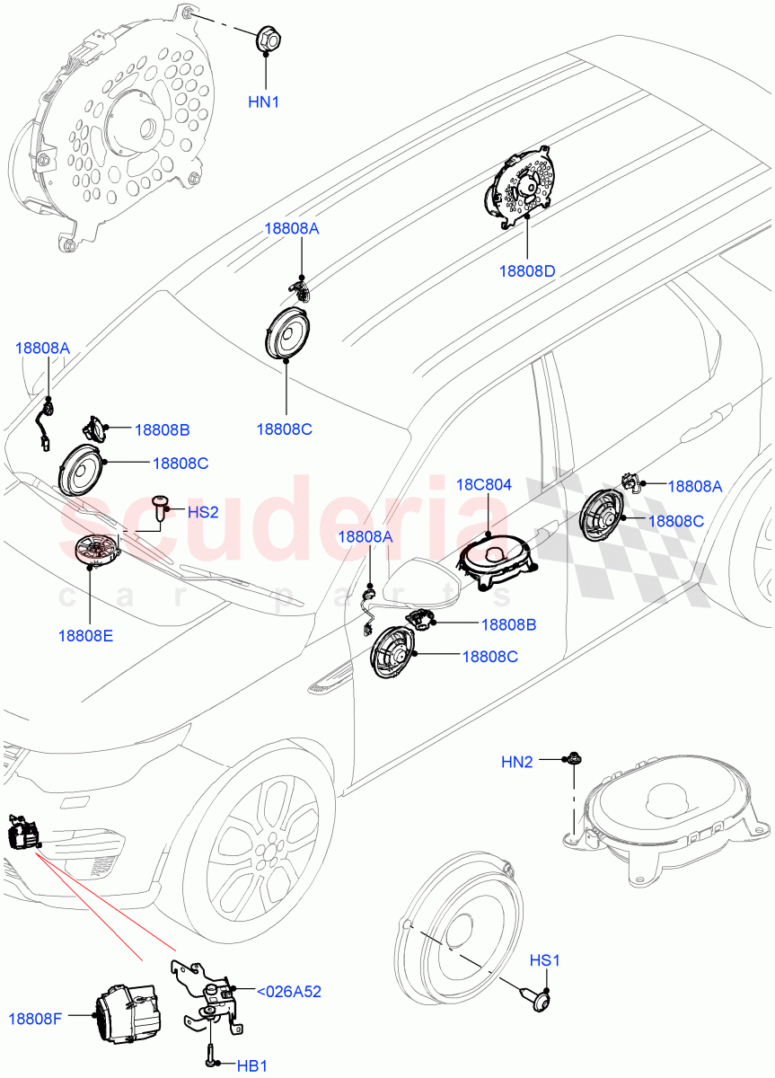Speakers (Halewood (UK), Midline Sound System, Hi Line Audio System - 600 W) of Land Rover Land Rover Discovery Sport (2015+) [1.5 I3 Turbo Petrol AJ20P3]