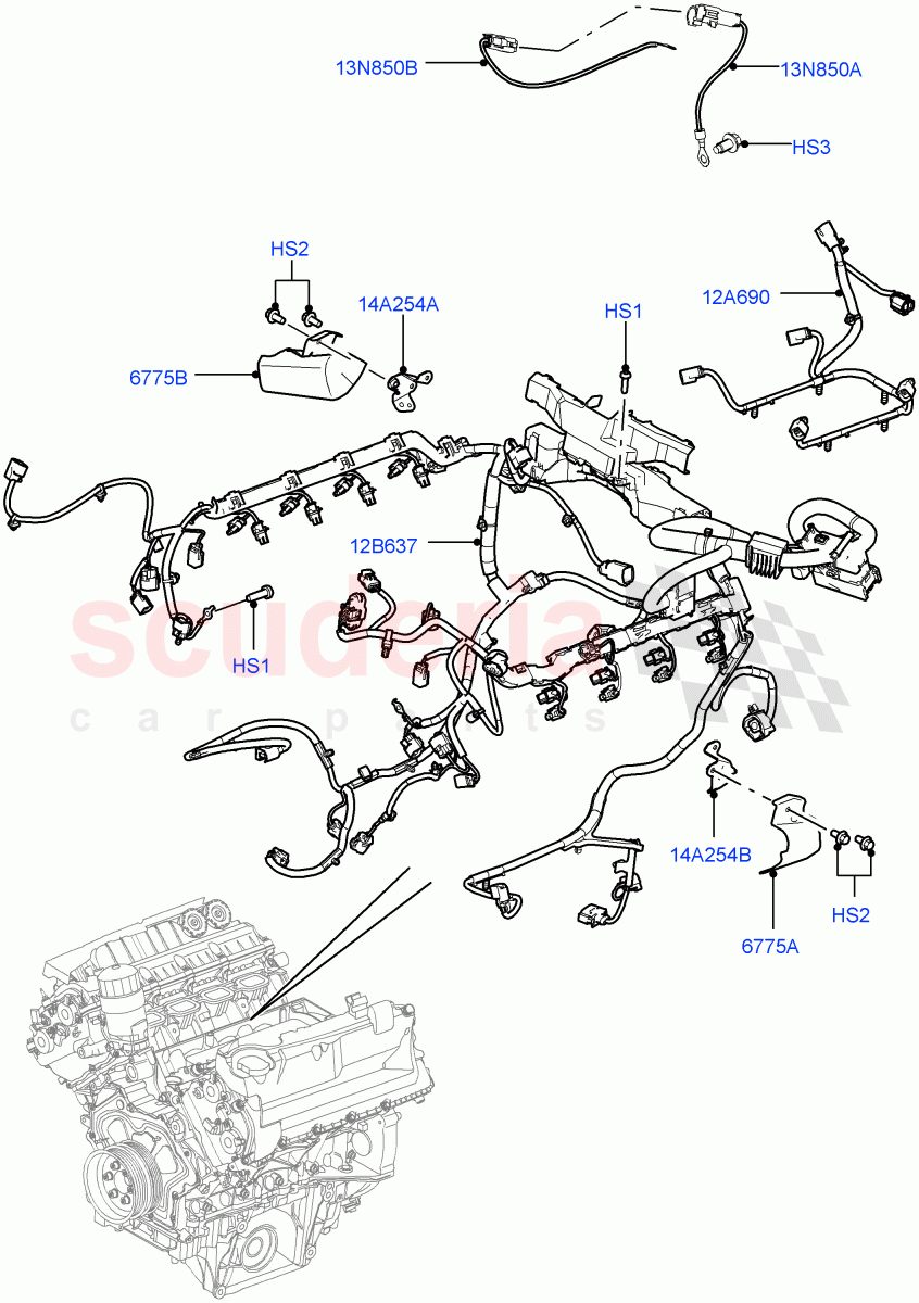 Electrical Wiring - Engine And Dash (Engine) (5.0L OHC SGDI SC V8 Petrol - AJ133) ((V) FROMAA000001) of Land Rover Land Rover Range Rover Sport (2010-2013) [3.6 V8 32V DOHC EFI Diesel]