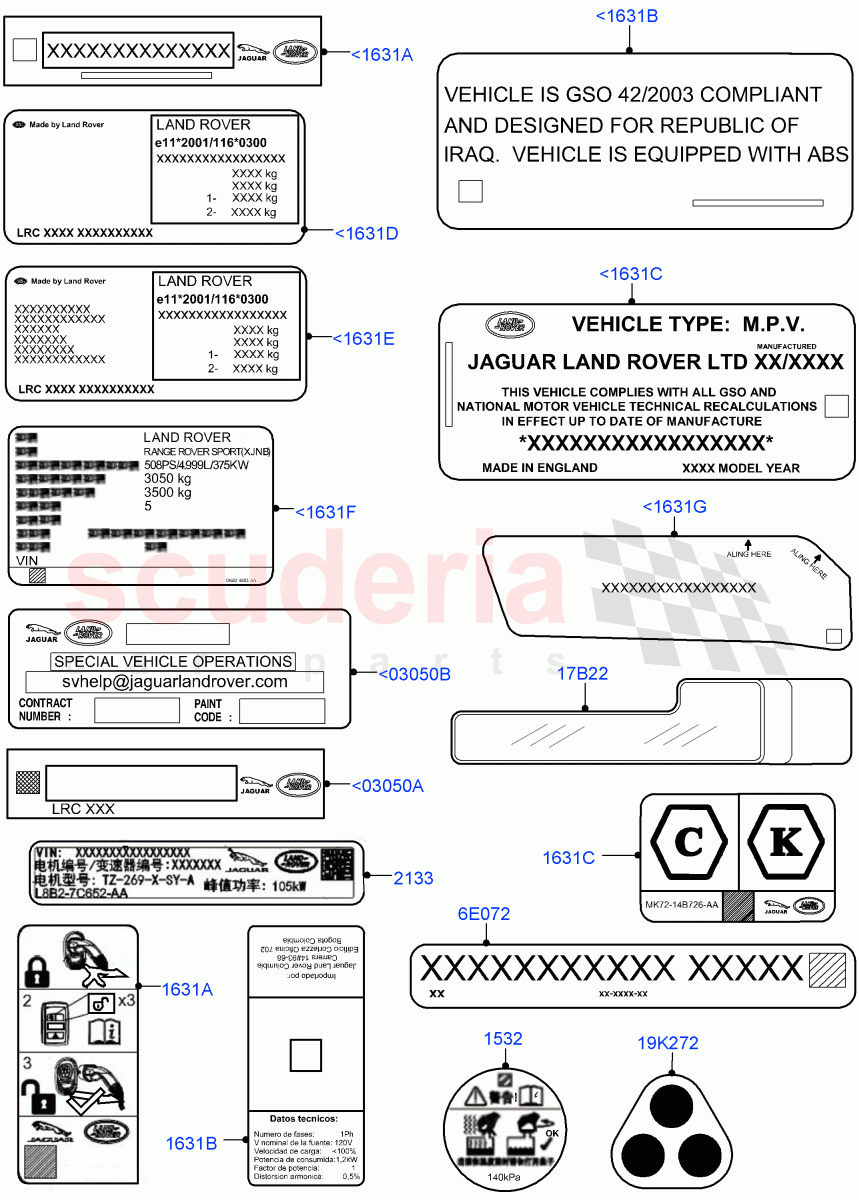 Labels(Information Decals) of Land Rover Land Rover Range Rover Velar (2017+) [3.0 Diesel 24V DOHC TC]