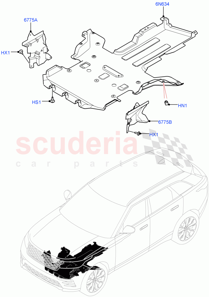 Splash And Heat Shields(Body, Front) of Land Rover Land Rover Range Rover Velar (2017+) [2.0 Turbo Petrol AJ200P]