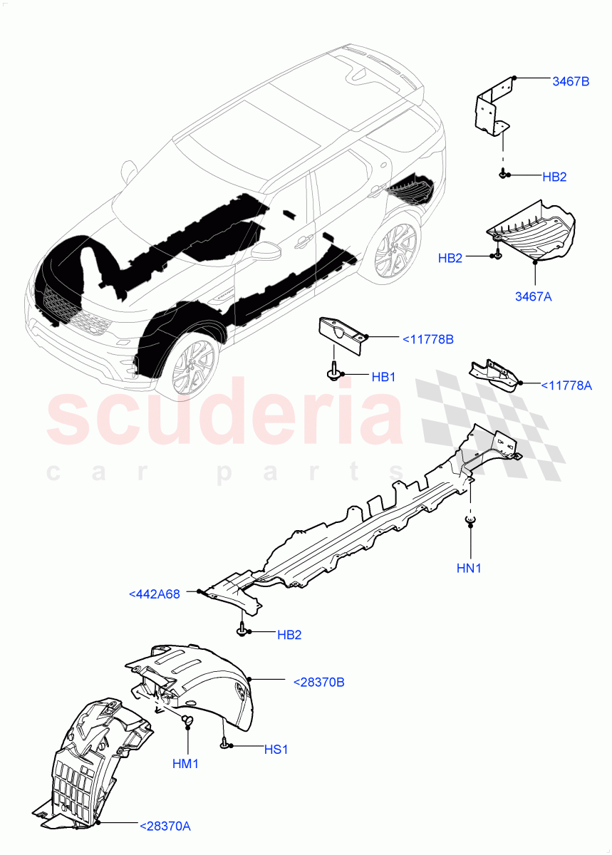 Front Panels, Aprons & Side Members(Solihull Plant Build, Wheelhouse)((V)FROMHA000001) of Land Rover Land Rover Discovery 5 (2017+) [3.0 Diesel 24V DOHC TC]