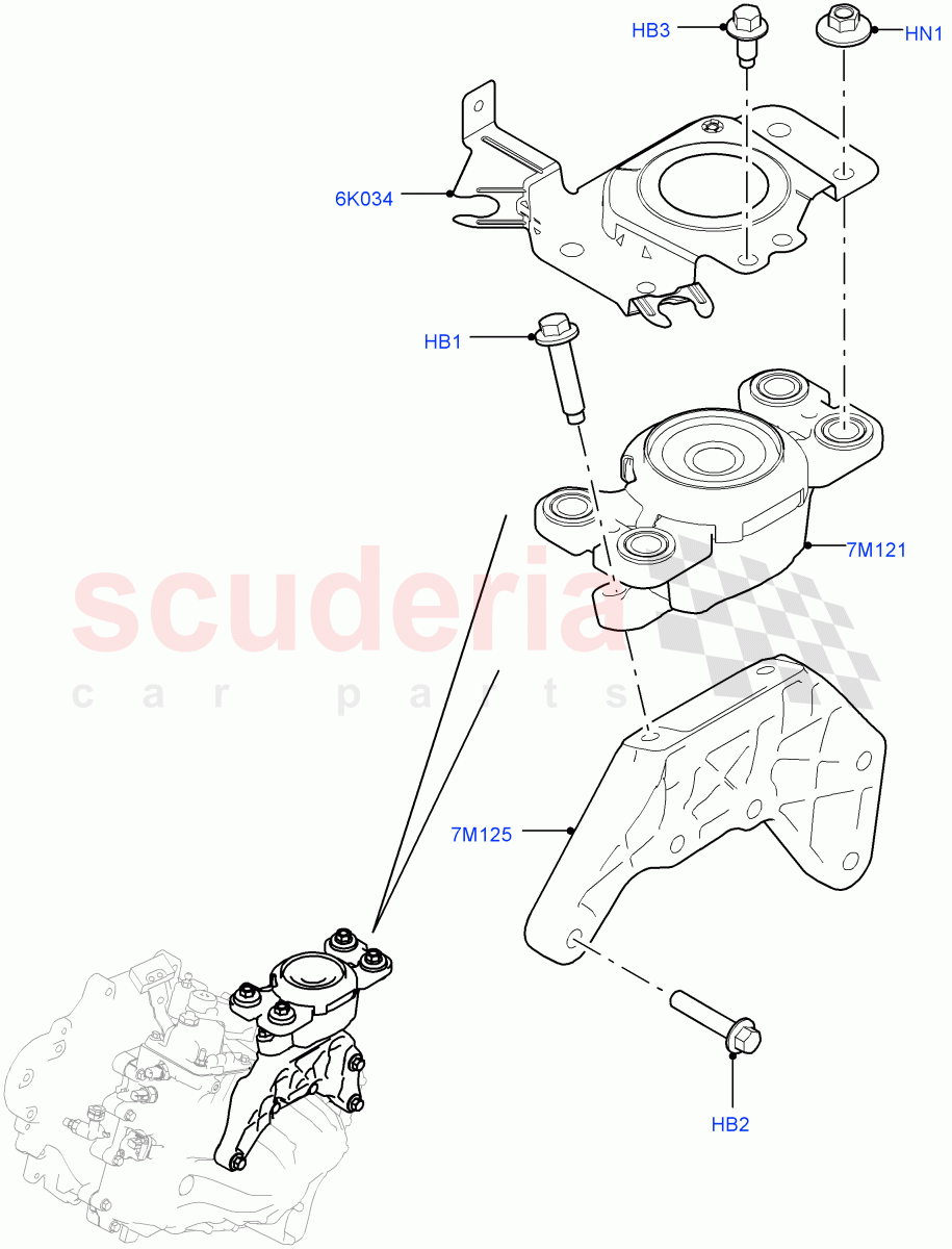 Transmission Mounting(2.0L I4 DSL MID DOHC AJ200,6 Speed Manual Trans-JLR M66 2WD,Halewood (UK),6 Speed Manual Trans M66 - AWD)((V)FROMGH000001) of Land Rover Land Rover Discovery Sport (2015+) [2.0 Turbo Diesel AJ21D4]