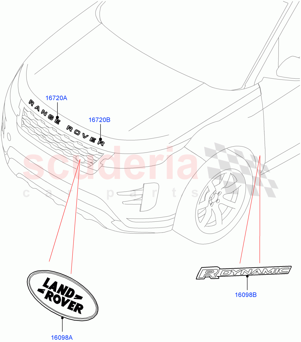 Name Plates(Front Section)(Changsu (China)) of Land Rover Land Rover Range Rover Evoque (2019+) [1.5 I3 Turbo Petrol AJ20P3]