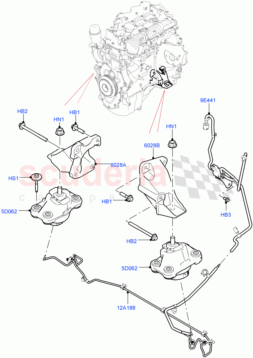 Engine Mounting(Solihull Plant Build)(2.0L I4 DSL MID DOHC AJ200,2.0L I4 DSL HIGH DOHC AJ200)((V)FROMHA000001) of Land Rover Land Rover Discovery 5 (2017+) [3.0 DOHC GDI SC V6 Petrol]