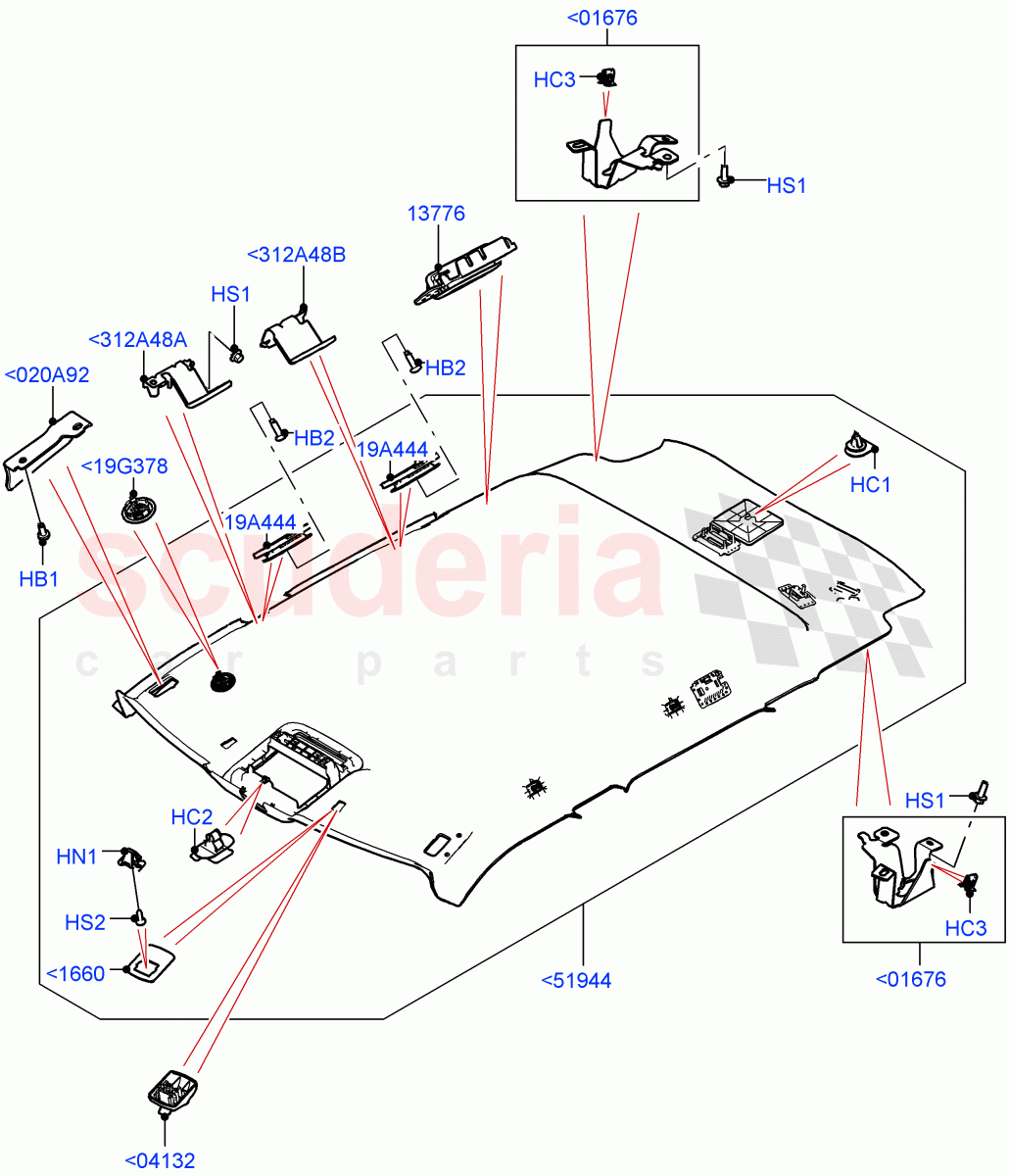 Headlining And Sun Visors(Less Panorama Roof,Halewood (UK)) of Land Rover Land Rover Range Rover Evoque (2019+) [1.5 I3 Turbo Petrol AJ20P3]