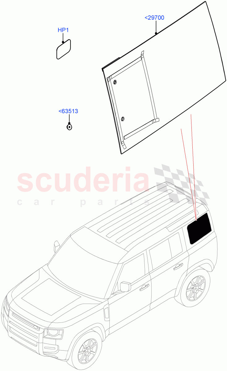 Quarter Windows (Standard Wheelbase, Version - X, Version - First Edition, Version - X-Dynamic, Version - Core, Version - LE) of Land Rover Land Rover Defender (2020+) [2.0 Turbo Diesel]