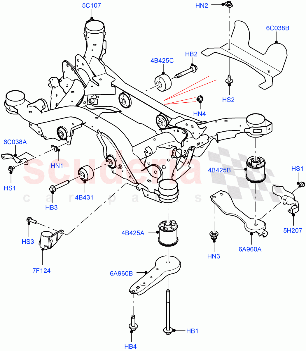 Rear Cross Member & Stabilizer Bar (Crossmember) (Changsu (China), Electric Engine Battery-MHEV, Less Electric Engine Battery) of Land Rover Land Rover Range Rover Evoque (2019+) [2.0 Turbo Diesel AJ21D4]