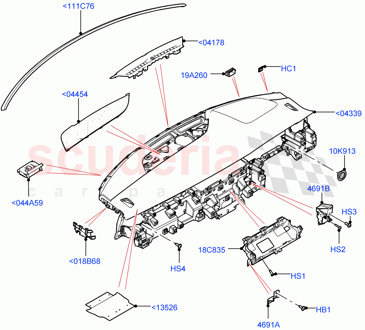 Instrument Panel(Upper, External Components)(Halewood (UK),Less Head Up Display) of Land Rover Land Rover Range Rover Evoque (2019+) [1.5 I3 Turbo Petrol AJ20P3]