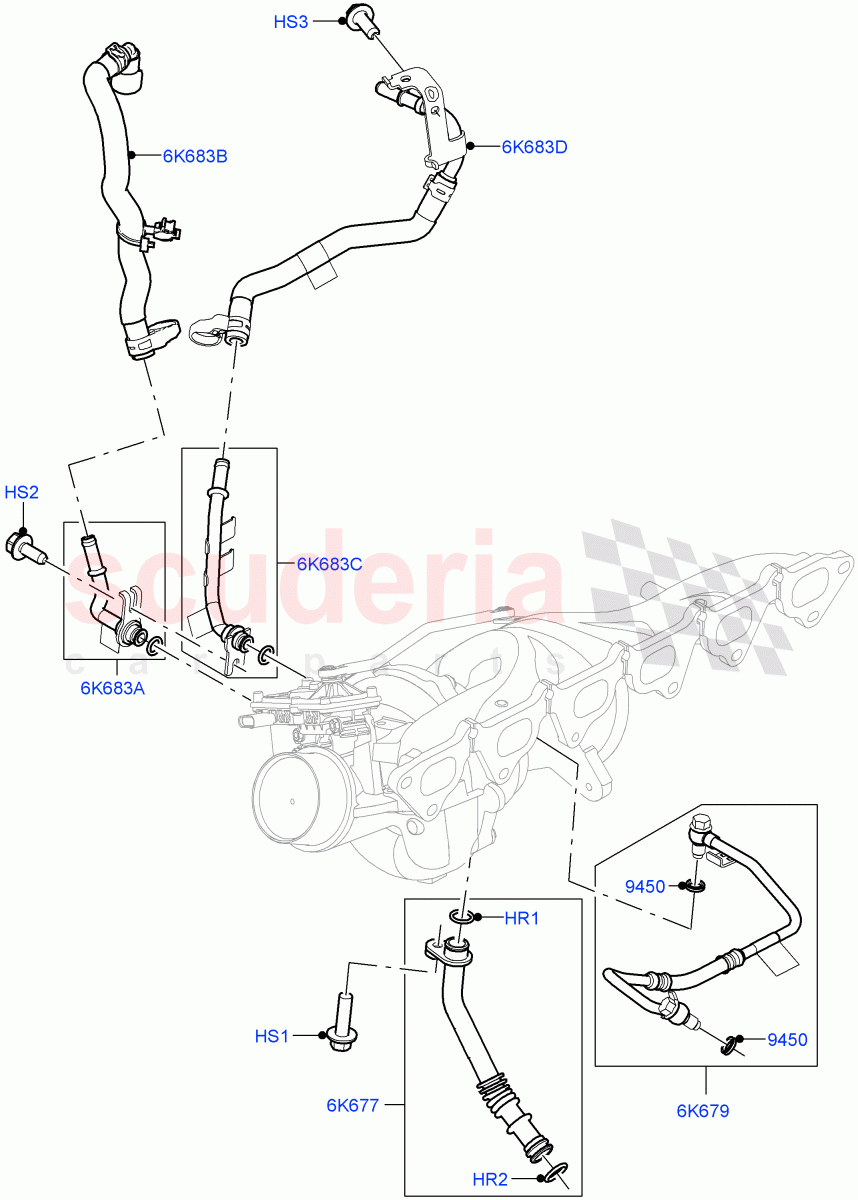 Turbocharger (Lubrication And Cooling) (3.0L AJ20P6 Petrol High) ((V) FROMMA000001) of Land Rover Land Rover Range Rover Velar (2017+) [3.0 I6 Turbo Petrol AJ20P6]