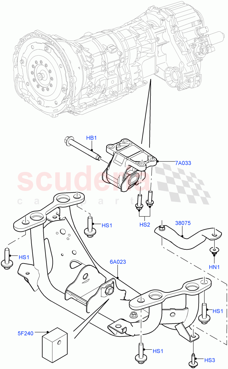 Transmission Mounting (5.0L OHC SGDI SC V8 Petrol - AJ133, 4.4L DOHC DITC V8 Diesel) ((V) TOHA999999) of Land Rover Land Rover Range Rover Sport (2014+) [2.0 Turbo Petrol AJ200P]