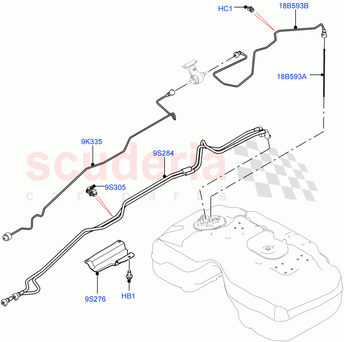 Fuel Lines (Rear) (2.0L AJ20D4 Diesel Mid PTA, Halewood (UK), 2.0L AJ20D4 Diesel High PTA, 2.0L AJ20D4 Diesel LF PTA) ((V) FROMLH000001) of Land Rover Land Rover Discovery Sport (2015+) [2.0 Turbo Diesel]